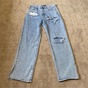 {PrettyLittleThing} High Waist Distressed Jeans- US Size 8, UK Size 12